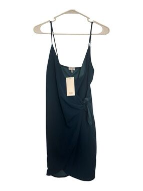 Tobi Teal Wrap-Front Slip Dress with Side Tie